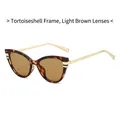 Cat eye tortoiseshell sunglasses with light tea lenses and gold metal temples - Tortoiseshell Frame Light Tea Lens