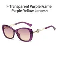 Translucent purple sunglasses with yellow gradient lenses and gold metal temples - Transparent Purple Frame Purple Yellow Lens