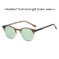 Fashionable TR90 round sunglasses featuring gradient tea frames and light green lenses - Gradient Tea Frame / Light Green Lens