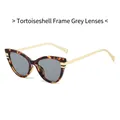 Retro tortoiseshell cat eye sunglasses with gray lenses and slim gold metal temples - Tortoise Frame Gray Lens