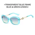 Transparent blue frame sunglasses with gradient lenses and gold hollow metal temples - Translucent Blue Frame Blue-Green Gradient Lens