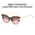 Retro cat-eye sunglasses with tortoise and red gradient frame and tea pink lenses - Flower Red Frame Tea Pink Lens