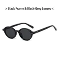 Classic retro round sunglasses featuring a black frame with grey lenses and silver rivets - Black Frame Black Grey Lens