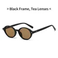 Retro round frame sunglasses with black frames and brown lenses and rivet details - Black Frame Tea Lens