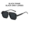 Retro square sunglasses in black frame with dark grey lenses and silver metal hinges - Black Frame Black Grey Lens