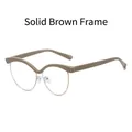 Cat eye blue light glasses with solid coffee matte upper frame and golden metal rim - Solid Coffee