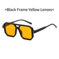 Retro square sunglasses featuring glossy black frames and vibrant yellow tinted lenses - Black Frame Yellow Lens