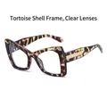 Fashion oversized tortoise shell glasses with transparent lenses and gold accents - Tortoise Frame Clear Lens