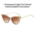Cat eye fashion sunglasses with transparent tea frame and gradient brown lenses - Translucent Light Tea Frame Gradient Tea Lens