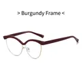 Chic cat eye blue light blocking glasses featuring wine red and gold semi-rimless frames - Wine Red Frame