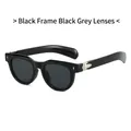 Retro black acetate cat-eye sunglasses with grey lenses and silver arrow metal hinge details - Black Frame Black Grey Lens