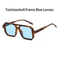 Retro square oversized sunglasses in tortoiseshell frame with light blue lenses - Tortoise Frame Blue Lens