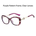 Fashionable oversized purple floral sunglasses with golden hollowed metal temples - Purple Floral Frame White Lens