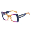 Fashionable oversized gradient orange and blue frame sunglasses with gold temple accents - Orange Frame White Lens