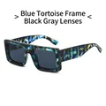 Fashionable square frame sunglasses with blue tortoise pattern and dark grey lenses - Blue Tortoiseshell Frame Grey Lens