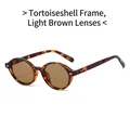 Retro round tortoise frame sunglasses with light tea lenses and metal rivet accents - Tortoiseshell Frame Light Tea Lens