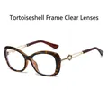 Fashionable sunglasses in tortoiseshell frame with clear lenses and golden metal temples - Demi Frame Clear Lens
