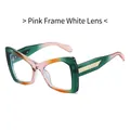 Cat eye sunglasses featuring pink and orange gradient frames with gold accents - Pink Frame Clear Lens