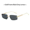 Lunettes de soleil rectangulaires sans monture avec branches dorées à rivets - Monture Or Noir Gris