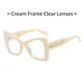 Fashionable oversized cream white cat-eye sunglasses with gold lattice temples - Rice White Frame Clear Lens