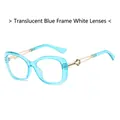 Transparent blue butterfly sunglasses frame with gold metal hollowed-out temples - Transparent Blue Frame White Lens