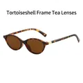 Oval tortoiseshell sunglasses with brown lenses and golden metal temple details - Tortoiseshell Frame Tea Lens