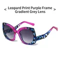 Occhiali da sole a farfalla leopardati viola con lenti grigie sfumate di moda - Montatura Leopardata Viola Lenti Sfumate Grigie