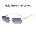 Lunettes de soleil carrées sans monture avec branches dorées à clous et verres gris - Monture Dorée Verres Gris Dégradés