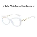 Fashionable oversized solid white glasses with golden metal temple arms and clear lenses - Solid White Frame Clear Lens