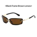 Frameless square sunglasses with black frame tea lenses and golden metal temples - Black Frame Tea Lens