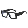 Retro square black thick frame sunglasses with clear lenses for a trendy street look - Black Frame Clear Lenses