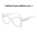 Chic white cat-eye sunglasses with thick frame and gold quilted metal detail on temples - White Frame White Lens
