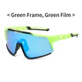 Cycling sunglasses with fluorescent green frame and green reflective lens for sports - Green Frame Green Lens