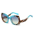 Chic butterfly sunglasses featuring leopard print blue frame and blue-green lenses - Leopard Blue Frame Blue Green Lens