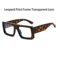 Retro square sunglasses with leopard tortoise frame and clear lenses for fashion look - Tortoise Frame Clear Lens