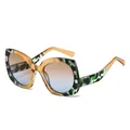 Cat eye sunglasses featuring leopard tea frame and brown-blue gradient lenses - Leopard Tea Frame Tea Blue Lens