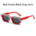 Gafas de sol cuadradas con montura roja, brillantes de strass y lentes grises - Montura Roja Lente Gris Oscuro