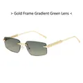 Lunettes de soleil carrées sans monture dorée, verres dégradés verts et rivets - Monture Dorée Verres Verts Dégradé