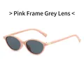 Oval pink frame sunglasses with dark grey lenses and golden rivet detail for women - Pink Frame Dark Grey Lens