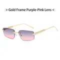 Frameless gold sunglasses with purple pink gradient lenses and rivet temple detail - Gold Frame Purple Pink Lens