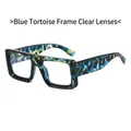 Square fashion sunglasses with blue tortoiseshell frame and clear lenses - Blue Tortoiseshell Frame Clear Lens