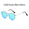 Gafas de sol redondas retro con montura de metal dorado y lentes de espejo azules - Montura Dorada Espejo Azul