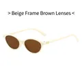 Oval off-white sunglasses with tea lenses and vintage metal accents on the temple - Rice White Frame / Tea Lens
