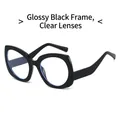 Glossy black frame butterfly glasses with clear lenses for a stylish retro look - Glossy Black Frame / Clear Lenses