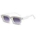 Y2K square sunglasses with transparent frame and sparkling rhinestones on the rims - Transparent Frame Gradient Grey