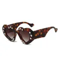 Occhiali da sole a cuore tartarugati con strass e lenti sfumate color tè da donna - Montatura Leopardata Lenti Sfumate Tè