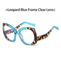 Vintage oversized butterfly sunglasses with leopard print and blue frame clear lenses - Blue Leopard Frame Clear Lenses