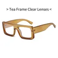 Fashionable square tea brown sunglasses with transparent lenses and matte frames - Tea Frame Clear Lens