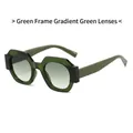 Geometric sunglasses featuring a thick dark green frame and gradient green lenses - Green Frame Gradient Green Lens