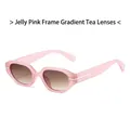 Stylish jelly pink rectangle sunglasses with gradient tea lenses and gold metal detail - Jelly Pink Frame Gradient Tea Lens